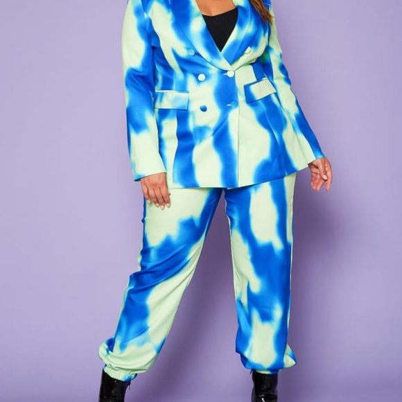 AS. Blue, Green Tie Dye Ombre 2 PC Pantsuit - Picture 2 of 2